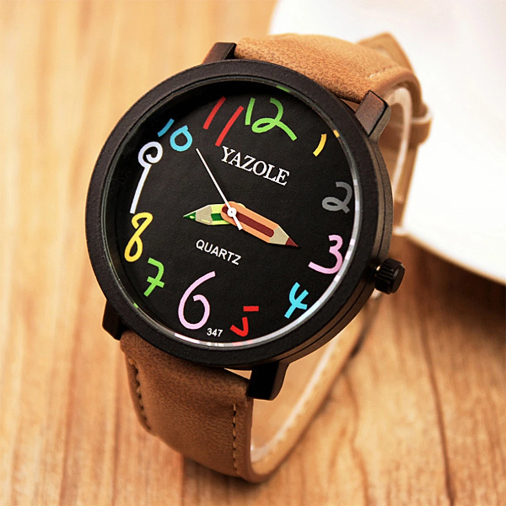 Top Brand YAZOLE Children's Watch Fashion Pencil Pointer Quartz Watch Leather Belt Fashion Sport Watch for Kids Boys Girls