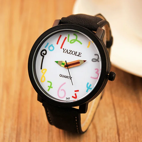 Top Brand YAZOLE Children's Watch Fashion Pencil Pointer Quartz Watch Leather Belt Fashion Sport Watch for Kids Boys Girls