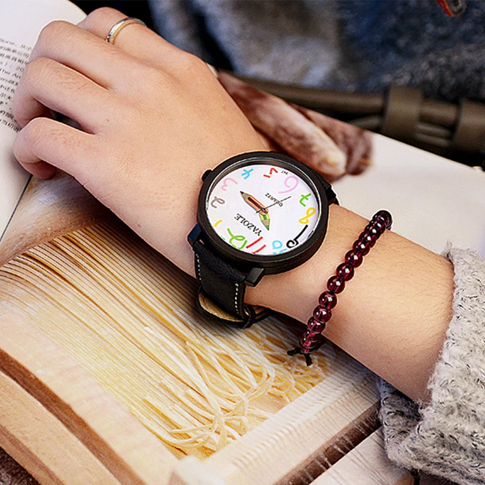 Top Brand YAZOLE Children's Watch Fashion Pencil Pointer Quartz Watch Leather Belt Fashion Sport Watch for Kids Boys Girls