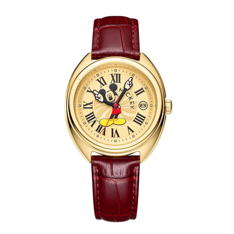 Disney Mickey Mouse Children Watches Luminous Leather Quartz Wristwatch Boy Girls Birthday Gift Student Clock Young Men Women
