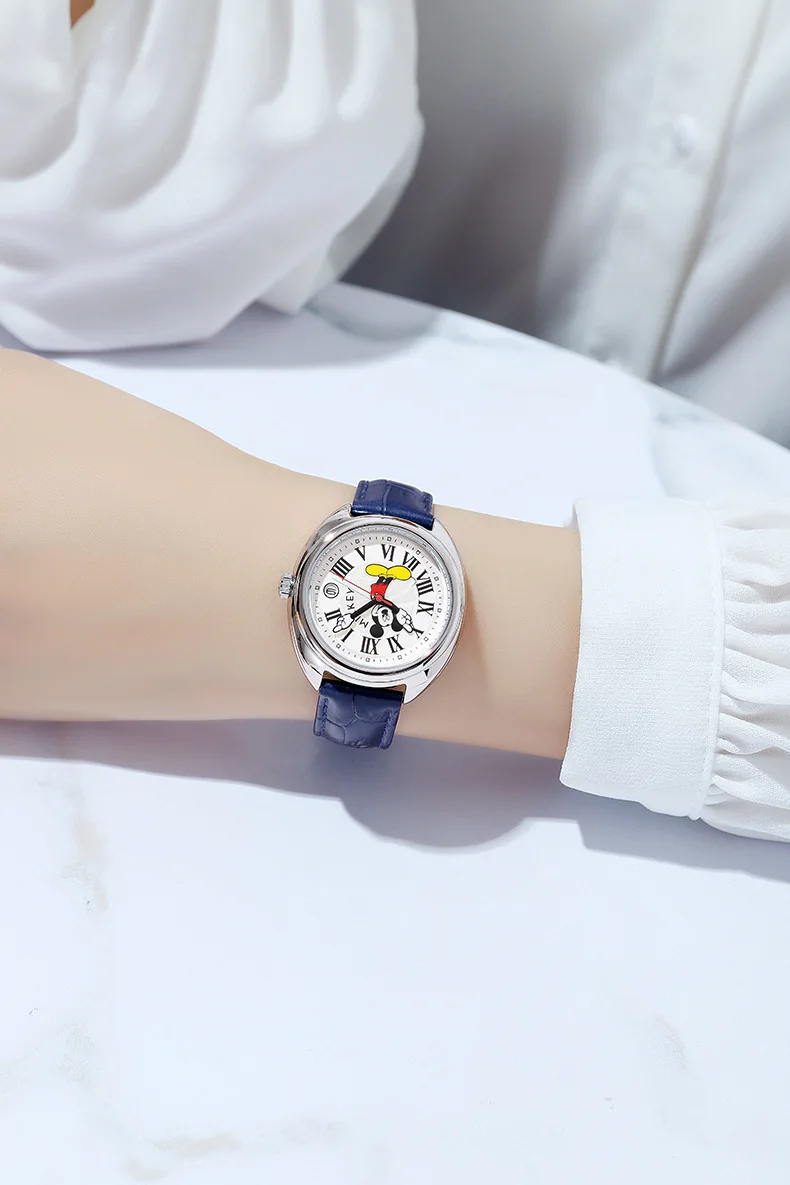 Disney Mickey Mouse Children Watches Luminous Leather Quartz Wristwatch Boy Girls Birthday Gift Student Clock Young Men Women