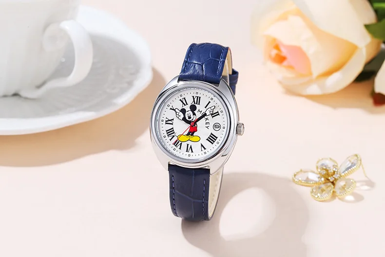 Disney Mickey Mouse Children Watches Luminous Leather Quartz Wristwatch Boy Girls Birthday Gift Student Clock Young Men Women