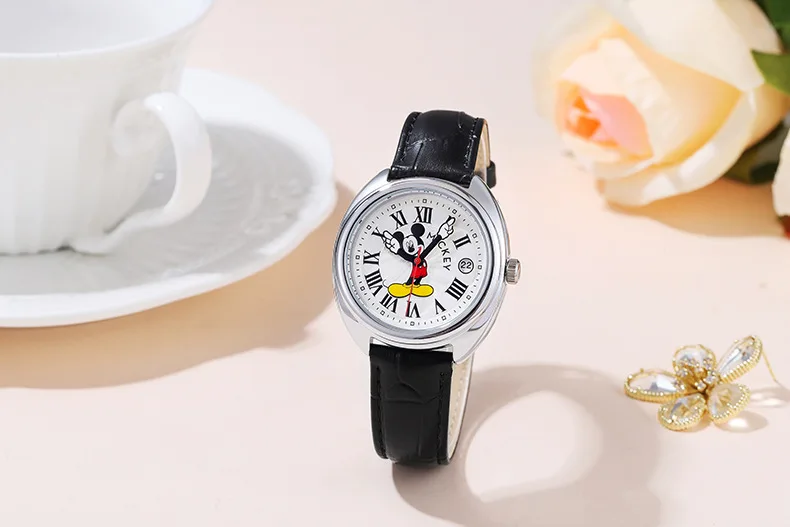 Disney Mickey Mouse Children Watches Luminous Leather Quartz Wristwatch Boy Girls Birthday Gift Student Clock Young Men Women