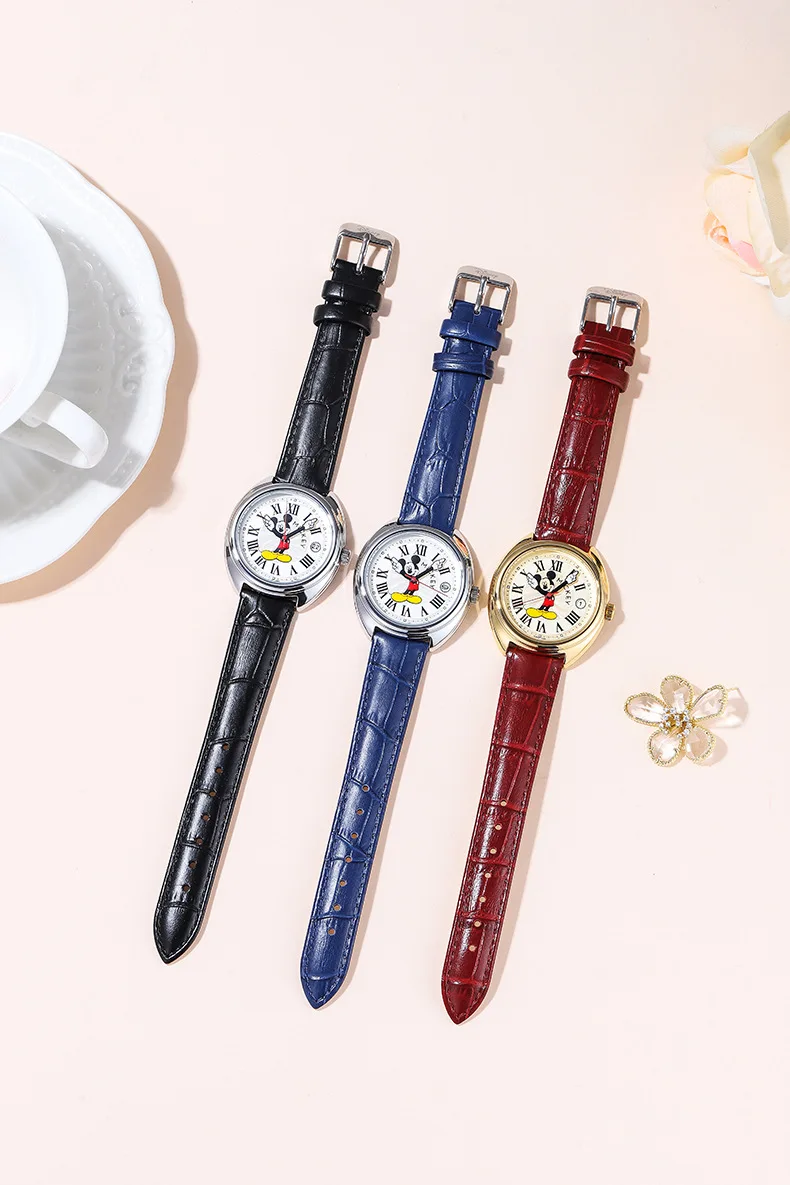 Disney Mickey Mouse Children Watches Luminous Leather Quartz Wristwatch Boy Girls Birthday Gift Student Clock Young Men Women