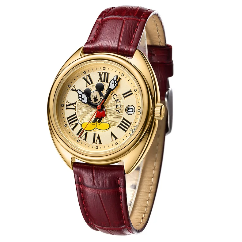 Disney Mickey Mouse Children Watches Luminous Leather Quartz Wristwatch Boy Girls Birthday Gift Student Clock Young Men Women