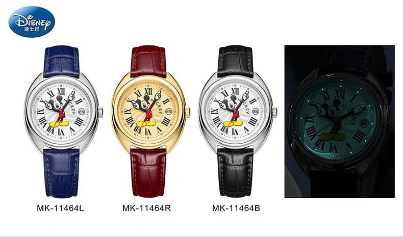 Disney Mickey Mouse Children Watches Luminous Leather Quartz Wristwatch Boy Girls Birthday Gift Student Clock Young Men Women