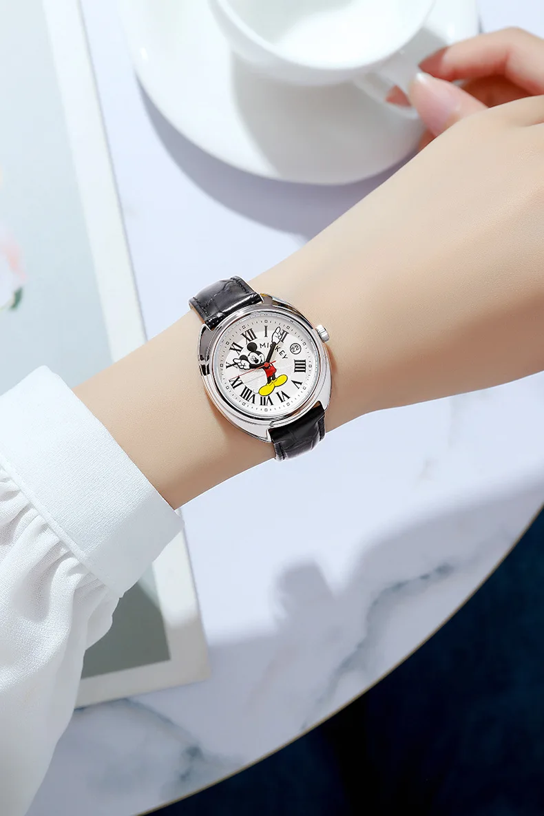 Disney Mickey Mouse Children Watches Luminous Leather Quartz Wristwatch Boy Girls Birthday Gift Student Clock Young Men Women