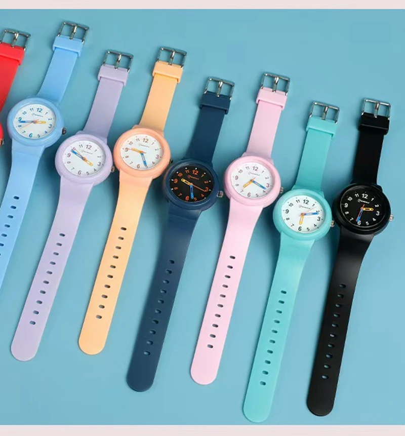 Pink Quartz Children Watches Silicone Strap Waterpoof Blue Analog Kids Wriwtches for Girls Boys