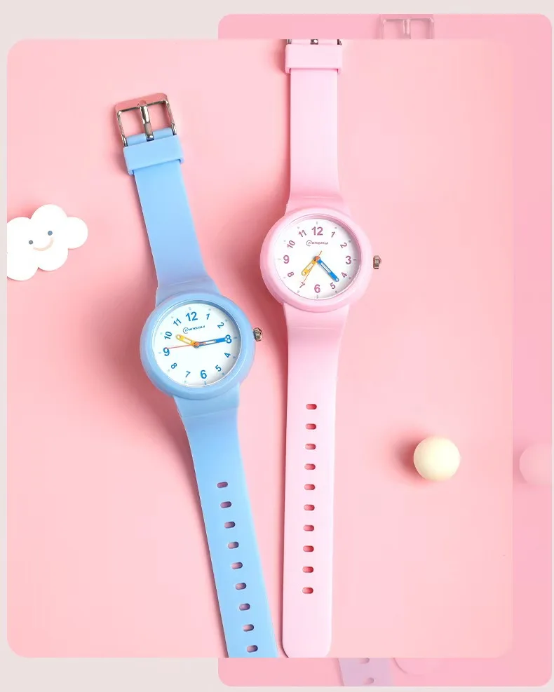 Pink Quartz Children Watches Silicone Strap Waterpoof Blue Analog Kids Wriwtches for Girls Boys