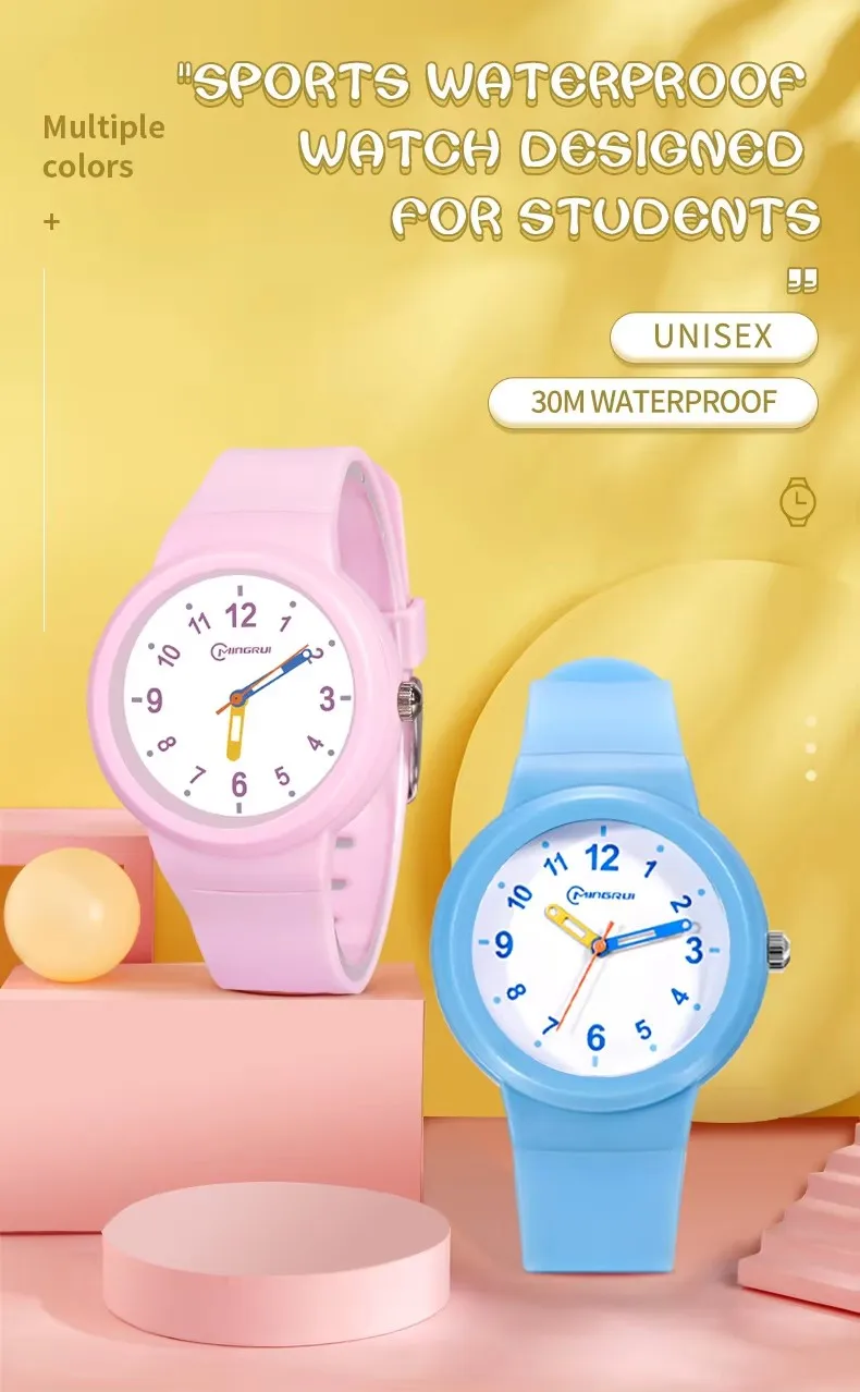 Pink Quartz Children Watches Silicone Strap Waterpoof Blue Analog Kids Wriwtches for Girls Boys