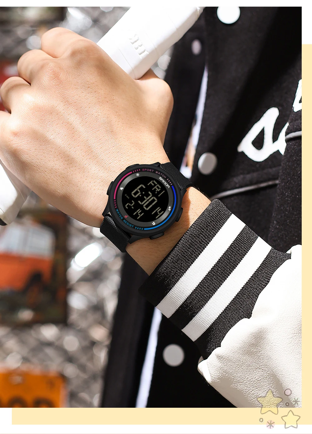 SANDA Fashion Digital Movement Teenager Students Hand Clock Trendy Outdoor Sports Water Resistant Mode Wrist Stop Children Watch