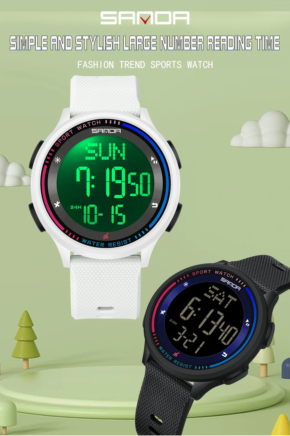SANDA Fashion Digital Movement Teenager Students Hand Clock Trendy Outdoor Sports Water Resistant Mode Wrist Stop Children Watch