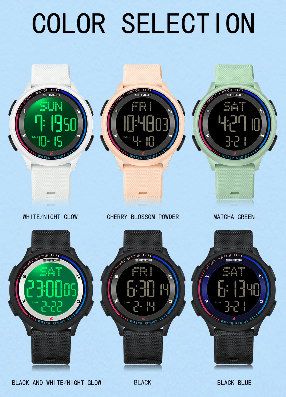 SANDA Fashion Digital Movement Teenager Students Hand Clock Trendy Outdoor Sports Water Resistant Mode Wrist Stop Children Watch