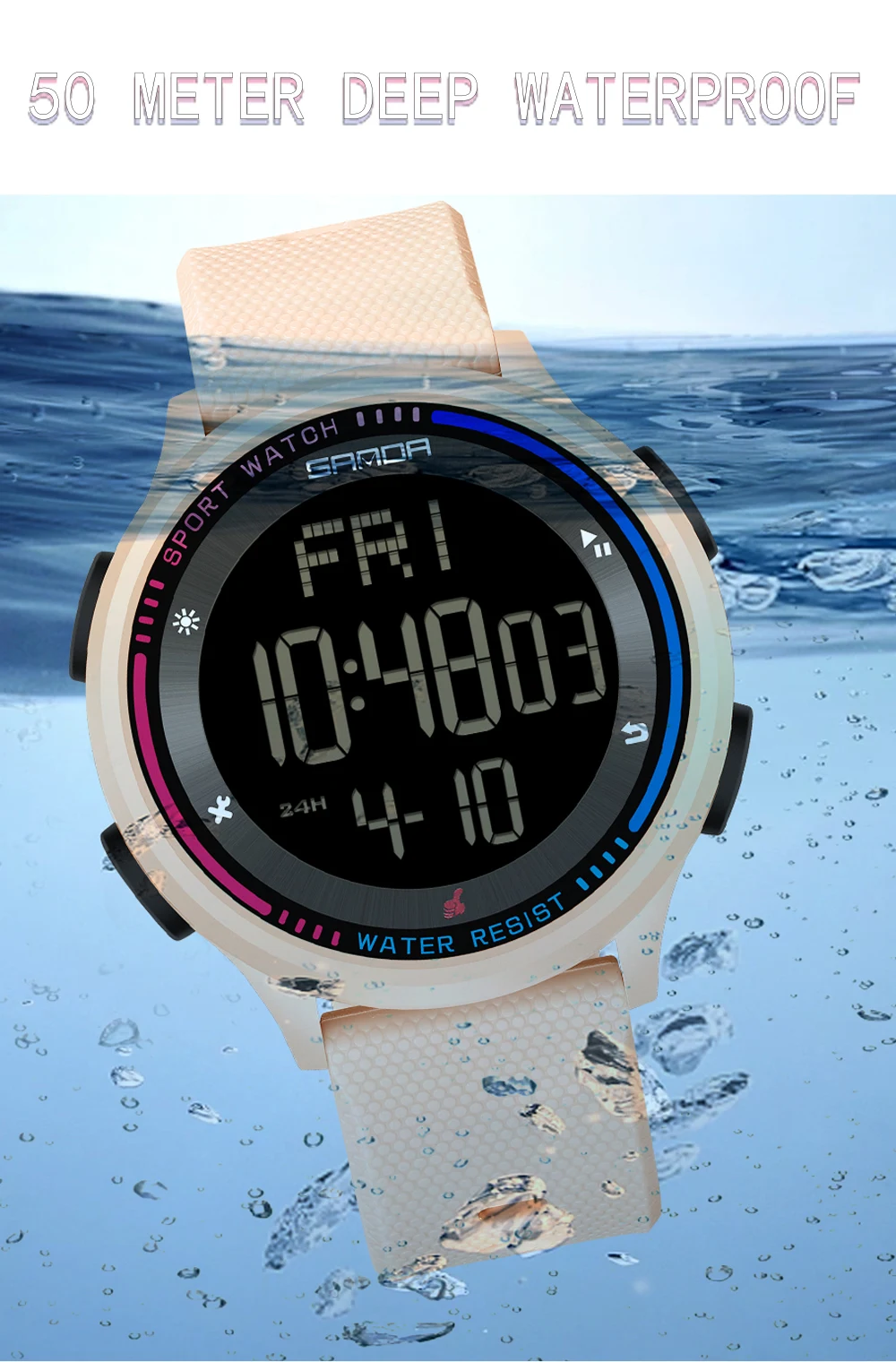 SANDA Fashion Digital Movement Teenager Students Hand Clock Trendy Outdoor Sports Water Resistant Mode Wrist Stop Children Watch