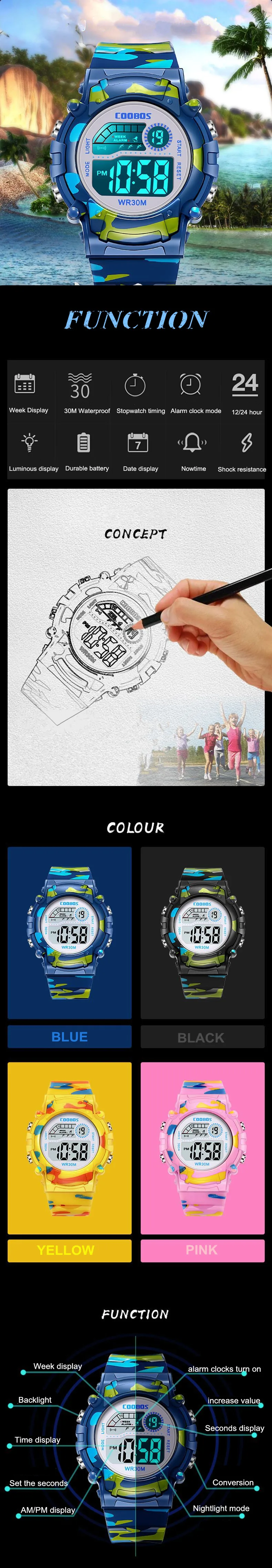 New Military Watch For Child Boy Girl Sport Digital Kids Watches Alarm Date Luminous Waterproof Watches Student Electronic Clock