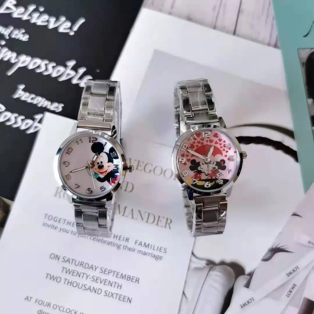 2024 Anime figure Steel Mickey Mouse Minnie Kids Student Cartoon Watch Aolly Steel Quartz Watches Clock for Boys Girls Gift