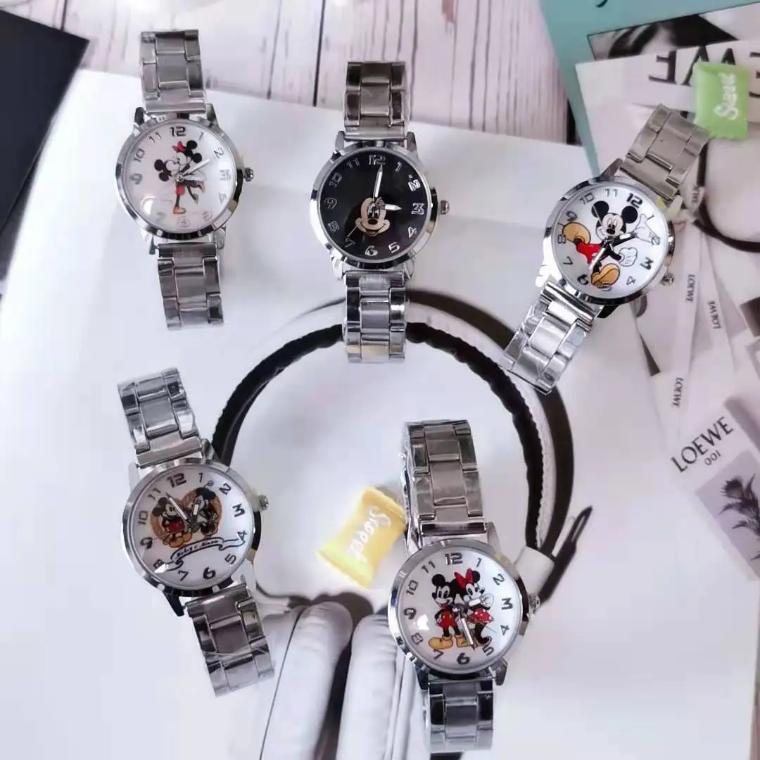 2024 Anime figure Steel Mickey Mouse Minnie Kids Student Cartoon Watch Aolly Steel Quartz Watches Clock for Boys Girls Gift