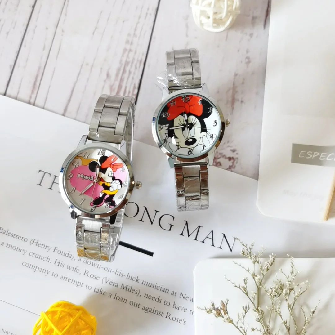 2024 Anime figure Steel Mickey Mouse Minnie Kids Student Cartoon Watch Aolly Steel Quartz Watches Clock for Boys Girls Gift