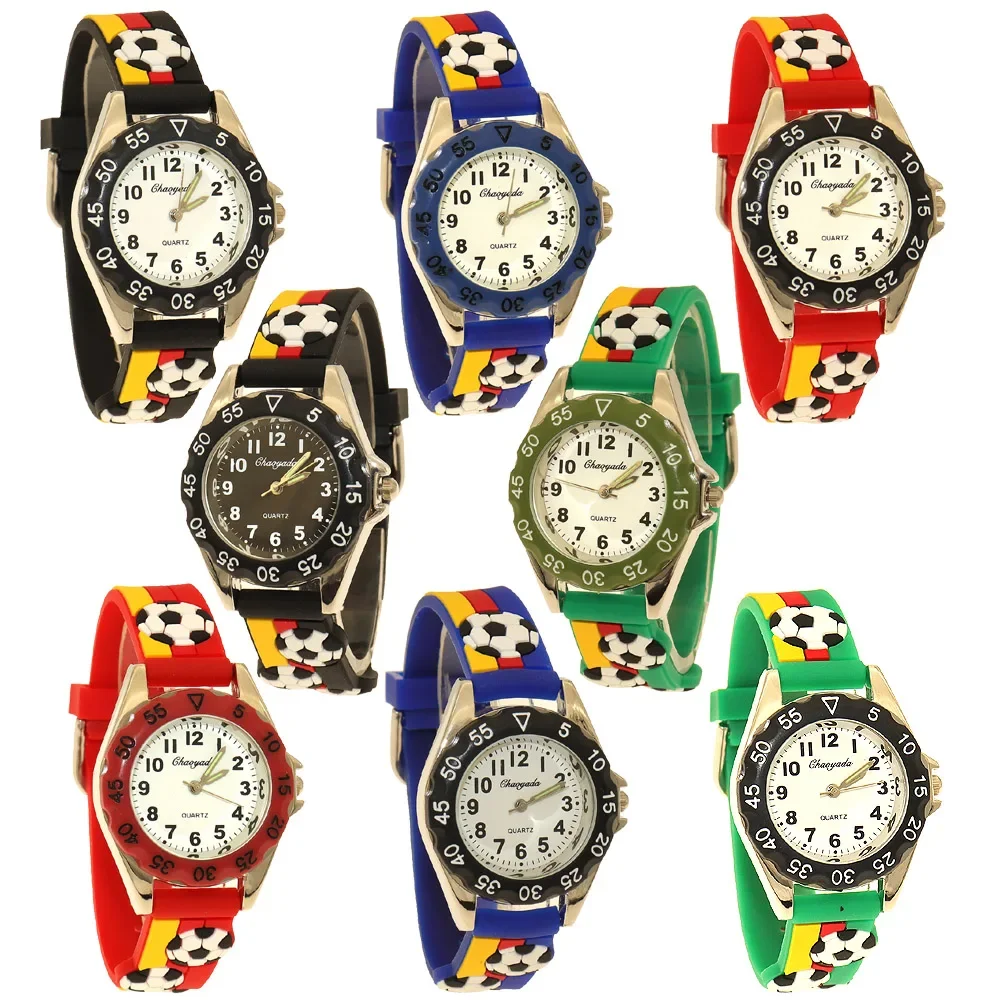 Chaoyada Fashion Children Boys Girls Football Soccer Watches Kids Students Soft Silicone Strap Cartoon Sports Watches Gifts