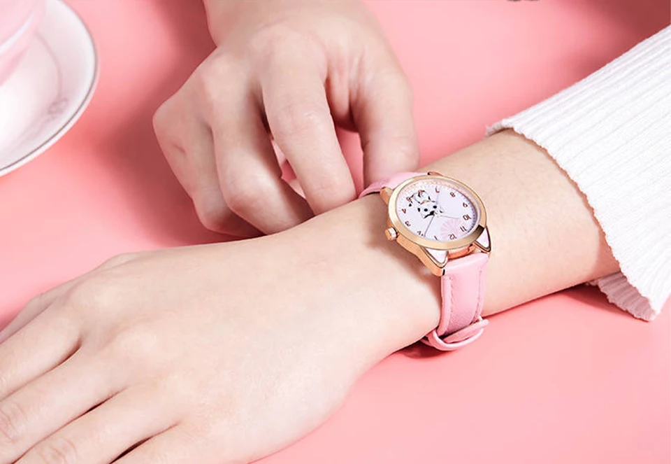 UTHAI Children Watch Girl Pink Cute Cartoon Cat Watch Waterproof 5-15 Year Old Primary School Student Women Fashion Quartz Clock