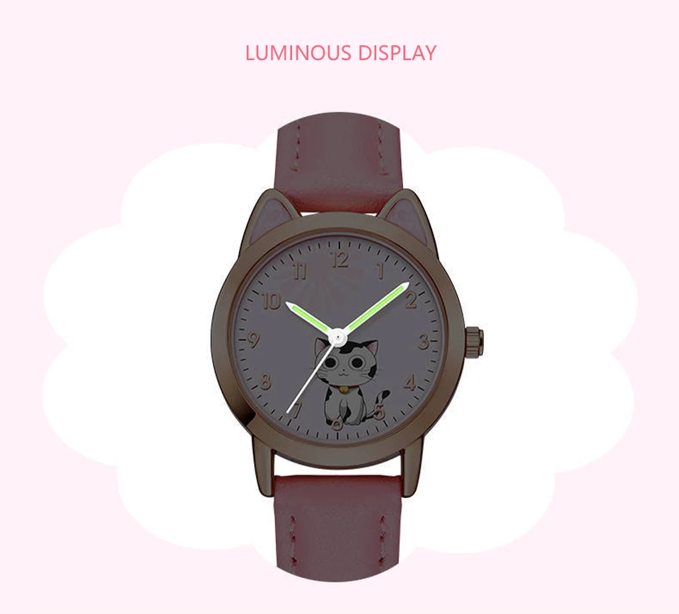 UTHAI Children Watch Girl Pink Cute Cartoon Cat Watch Waterproof 5-15 Year Old Primary School Student Women Fashion Quartz Clock