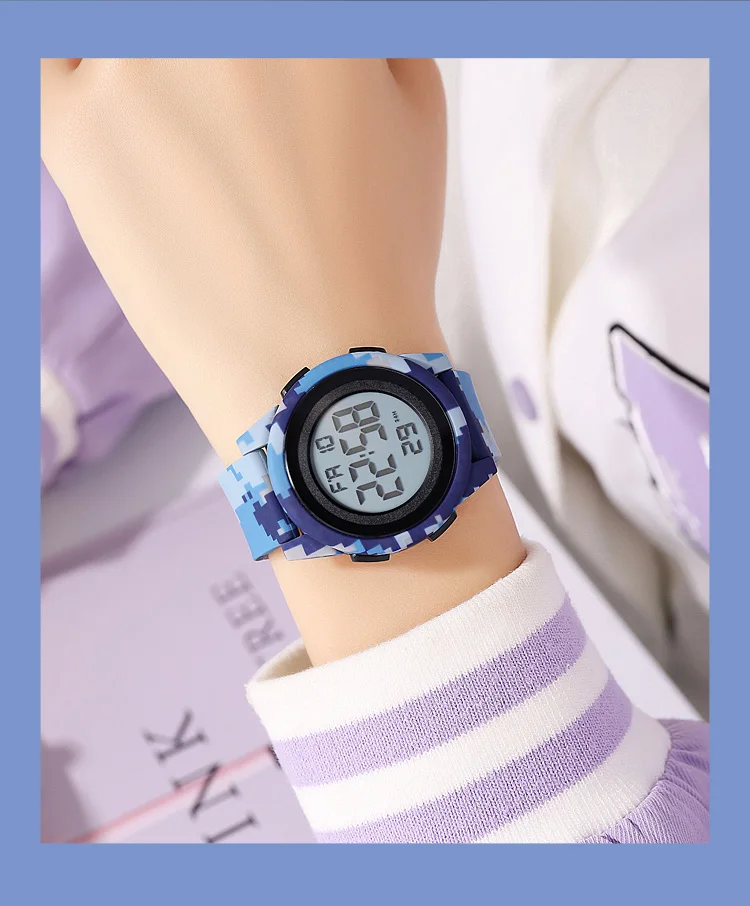 SKMEI Kids Digital LED Black Light Stopwatch Children Watch 50m Waterproof Wristwatches For Boys Girls Clock Alarm Clock 2429