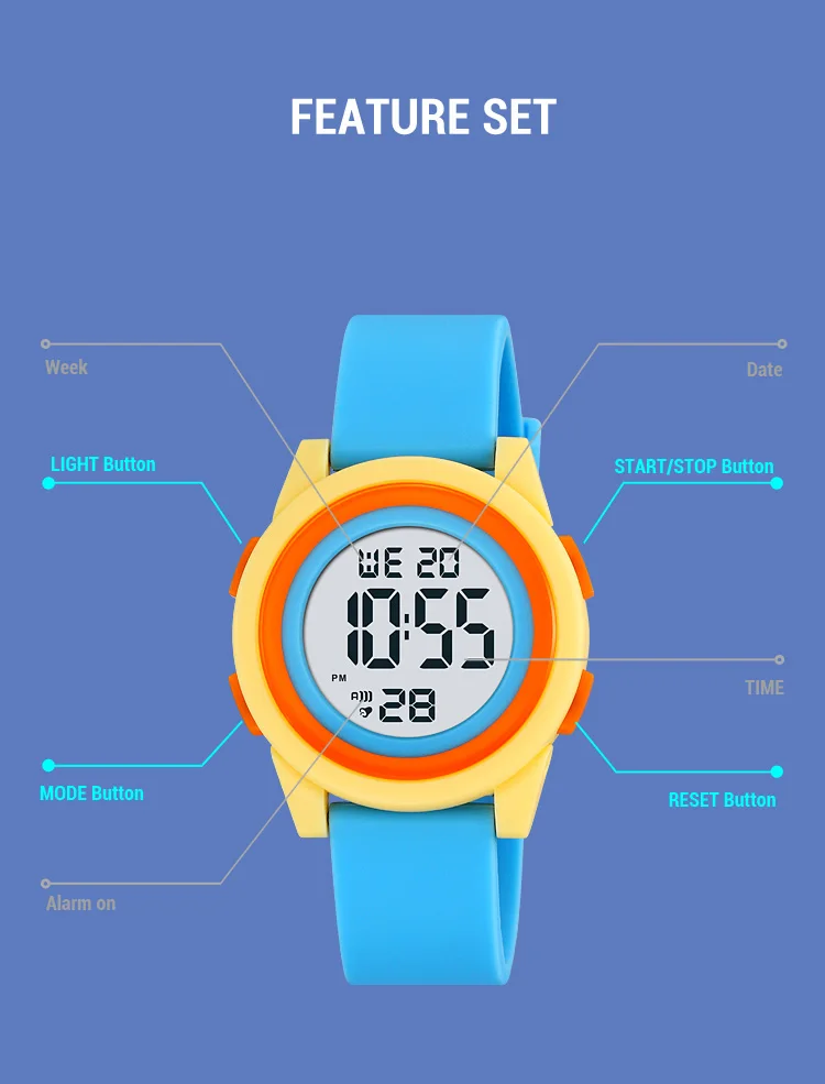 SKMEI Kids Digital LED Black Light Stopwatch Children Watch 50m Waterproof Wristwatches For Boys Girls Clock Alarm Clock 2429