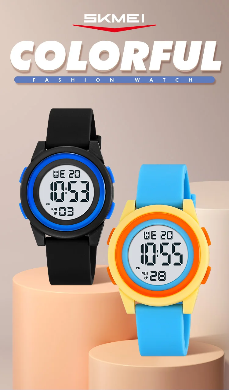 SKMEI Kids Digital LED Black Light Stopwatch Children Watch 50m Waterproof Wristwatches For Boys Girls Clock Alarm Clock 2429