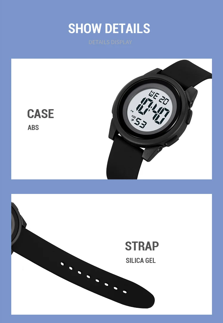 SKMEI Kids Digital LED Black Light Stopwatch Children Watch 50m Waterproof Wristwatches For Boys Girls Clock Alarm Clock 2429