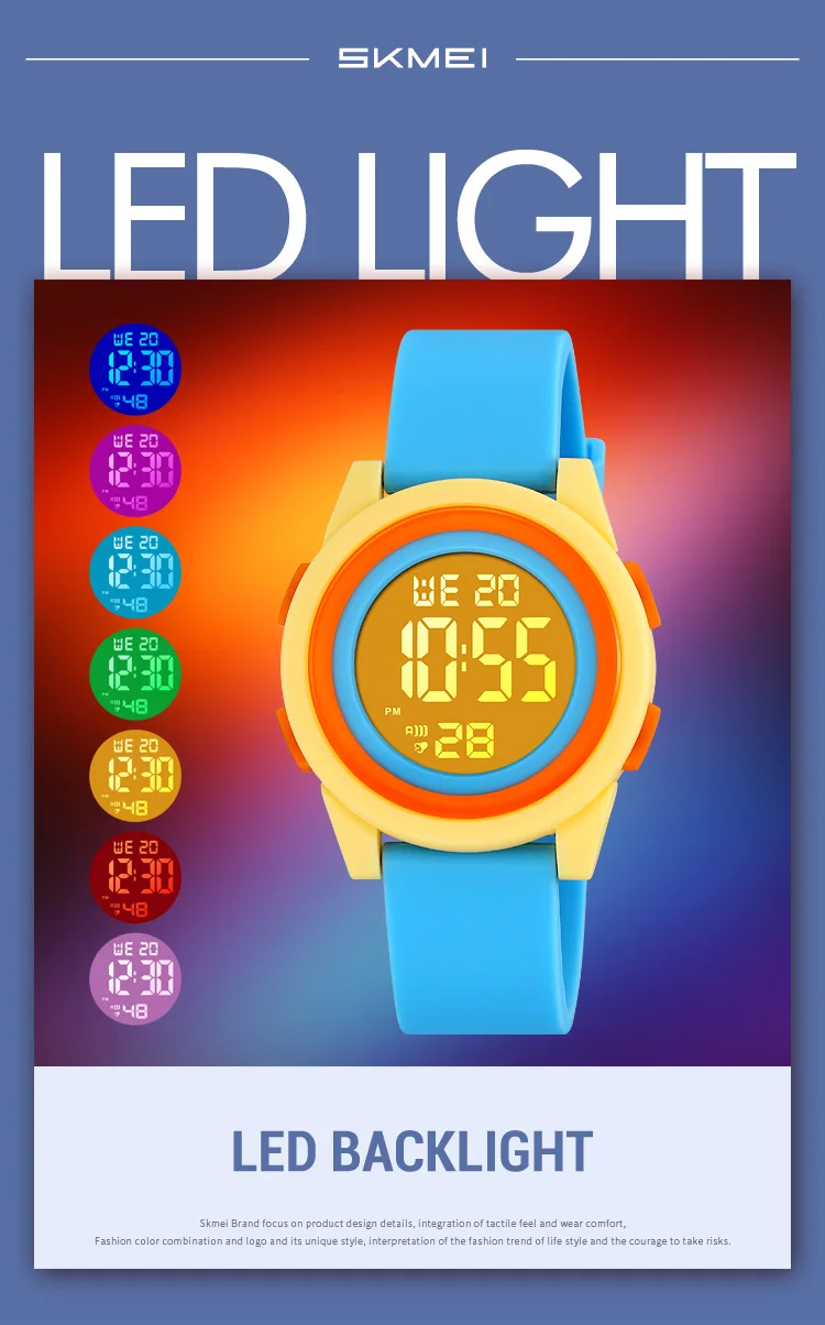 SKMEI Kids Digital LED Black Light Stopwatch Children Watch 50m Waterproof Wristwatches For Boys Girls Clock Alarm Clock 2429
