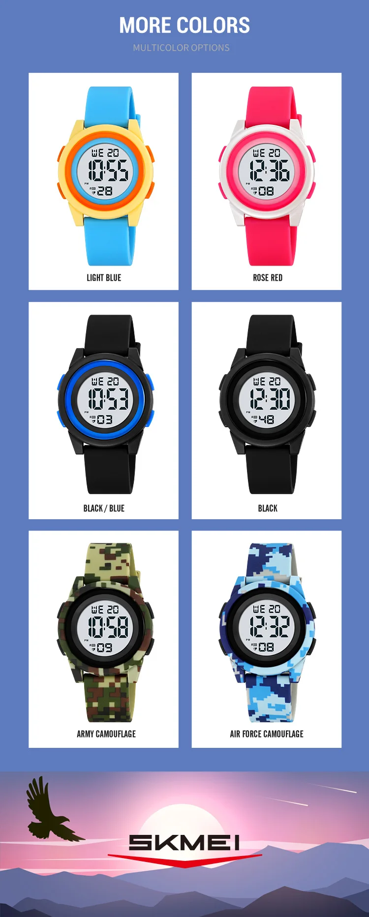 SKMEI Kids Digital LED Black Light Stopwatch Children Watch 50m Waterproof Wristwatches For Boys Girls Clock Alarm Clock 2429