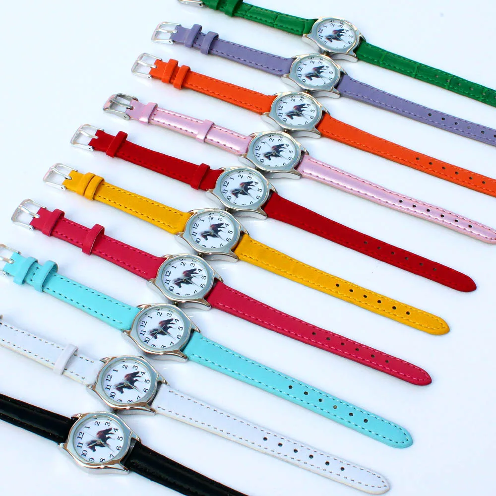 10 Colors Leather Cute Lovely Girl Ladies Women's Watch Children's Gifts Horse Quartz Student Kids Animal Wristwatch Boy Watches