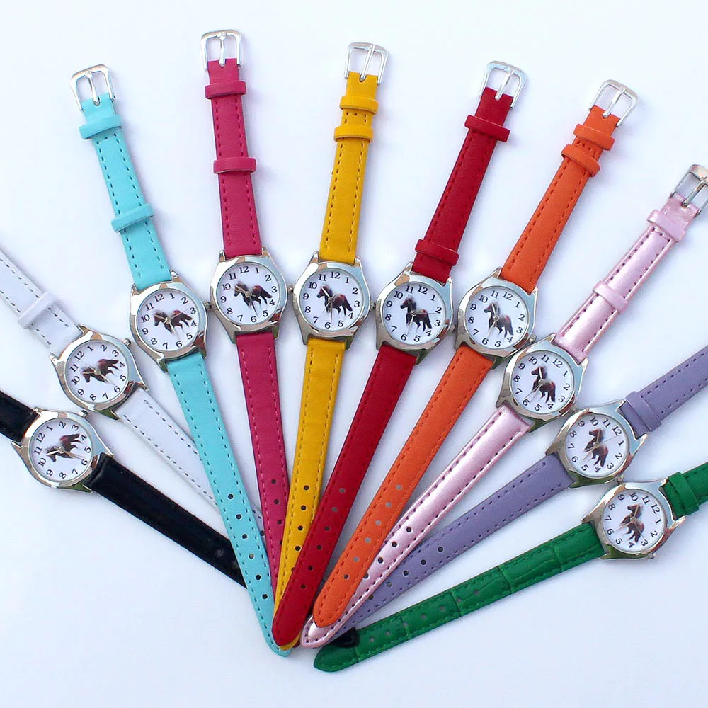 10 Colors Leather Cute Lovely Girl Ladies Women's Watch Children's Gifts Horse Quartz Student Kids Animal Wristwatch Boy Watches