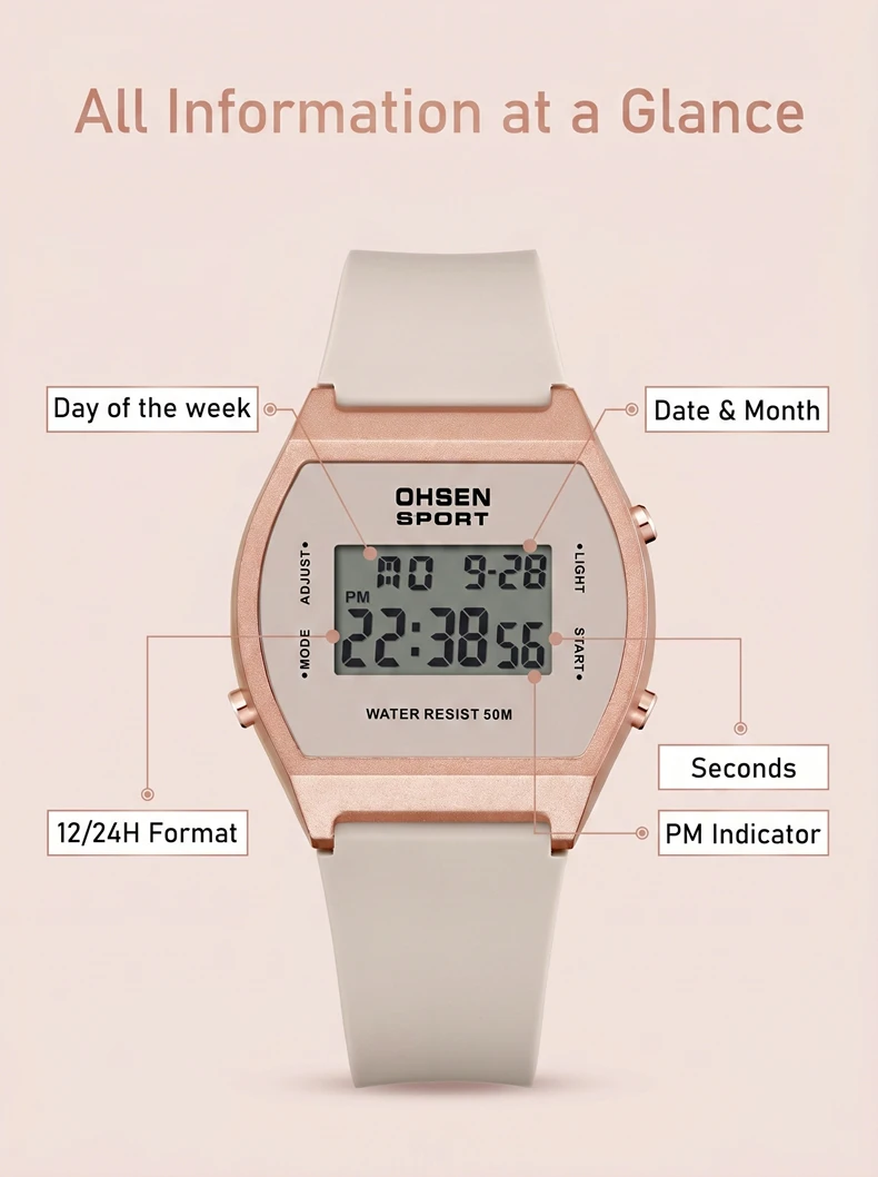 Original OHSEN Digital Quartz Children Boys Sport Watches 30M Waterproof Black Rubber Band Fashion LED Swimming Wristwatch Gift