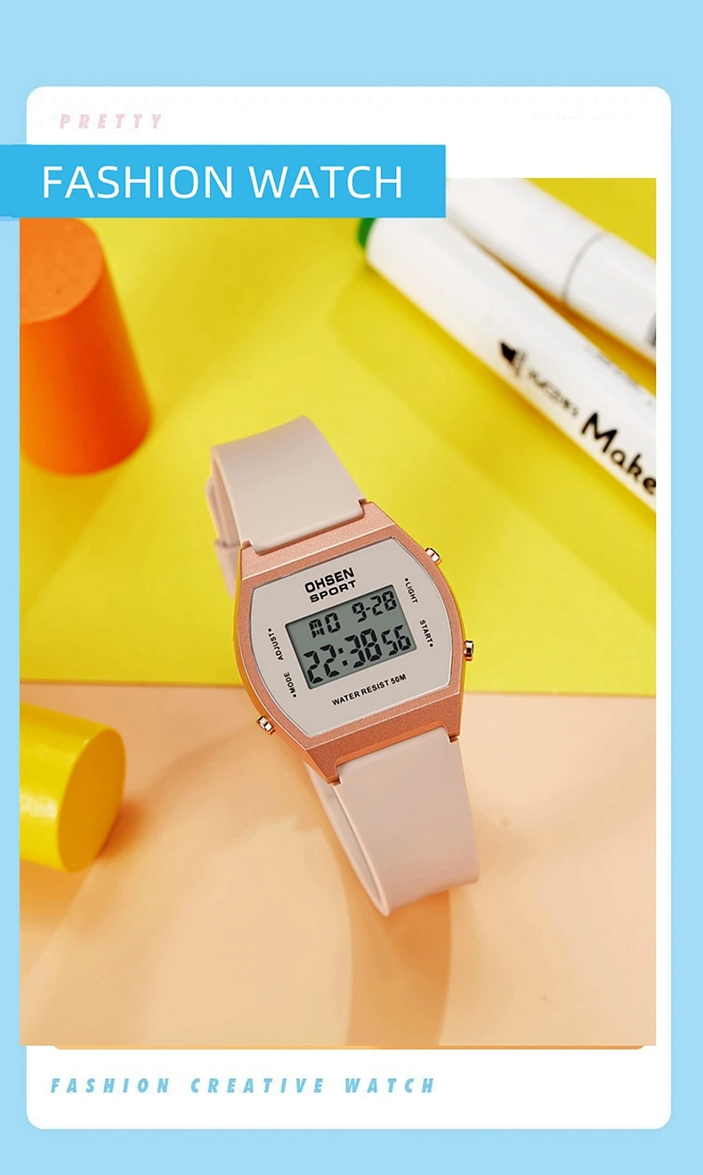 Original OHSEN Digital Quartz Children Boys Sport Watches 30M Waterproof Black Rubber Band Fashion LED Swimming Wristwatch Gift