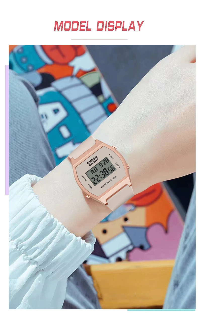Original OHSEN Digital Quartz Children Boys Sport Watches 30M Waterproof Black Rubber Band Fashion LED Swimming Wristwatch Gift