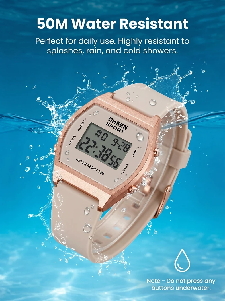 Original OHSEN Digital Quartz Children Boys Sport Watches 30M Waterproof Black Rubber Band Fashion LED Swimming Wristwatch Gift
