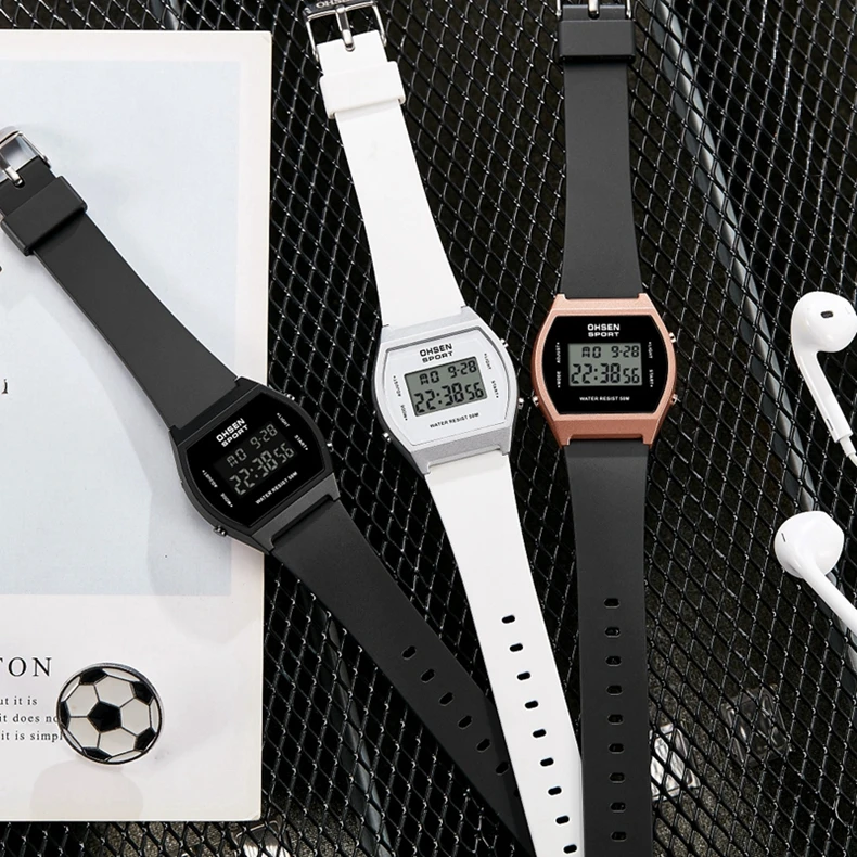 Original OHSEN Digital Quartz Children Boys Sport Watches 30M Waterproof Black Rubber Band Fashion LED Swimming Wristwatch Gift