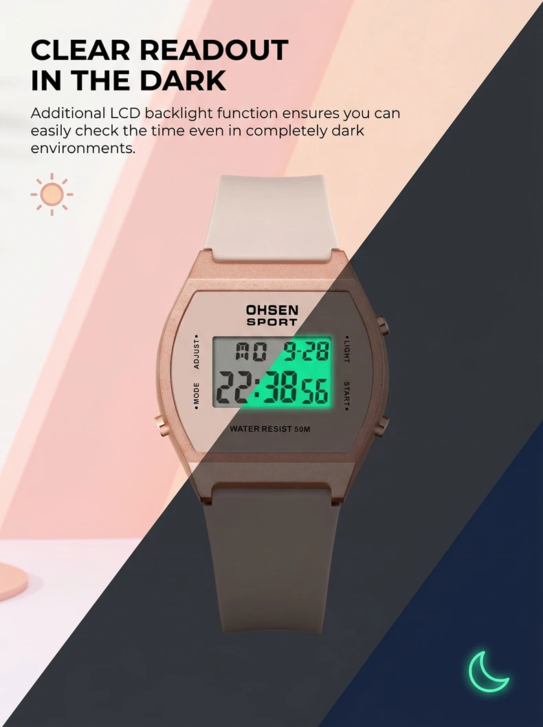 Original OHSEN Digital Quartz Children Boys Sport Watches 30M Waterproof Black Rubber Band Fashion LED Swimming Wristwatch Gift