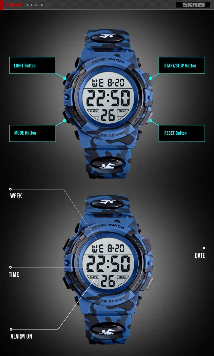SKMEI 1548 Sport Children Shockproof Watch Waterproof Camouflage Colorful Light Boy Kids Girl Wristwatches 1266 Relogio Infantil