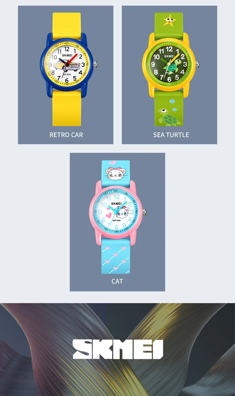 SKMEI Sports Kids Watches 50m Waterproof For Girls Boys Gift Cute Animal Clock Easy Read Children TPU Band Quartz Wristwatch