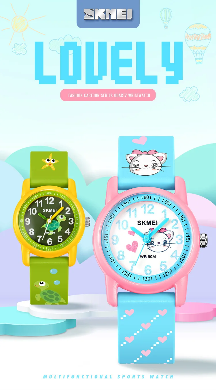 SKMEI Sports Kids Watches 50m Waterproof For Girls Boys Gift Cute Animal Clock Easy Read Children TPU Band Quartz Wristwatch