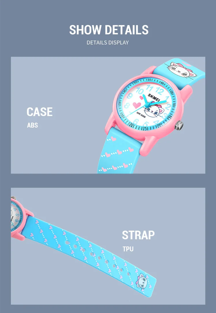 SKMEI Sports Kids Watches 50m Waterproof For Girls Boys Gift Cute Animal Clock Easy Read Children TPU Band Quartz Wristwatch
