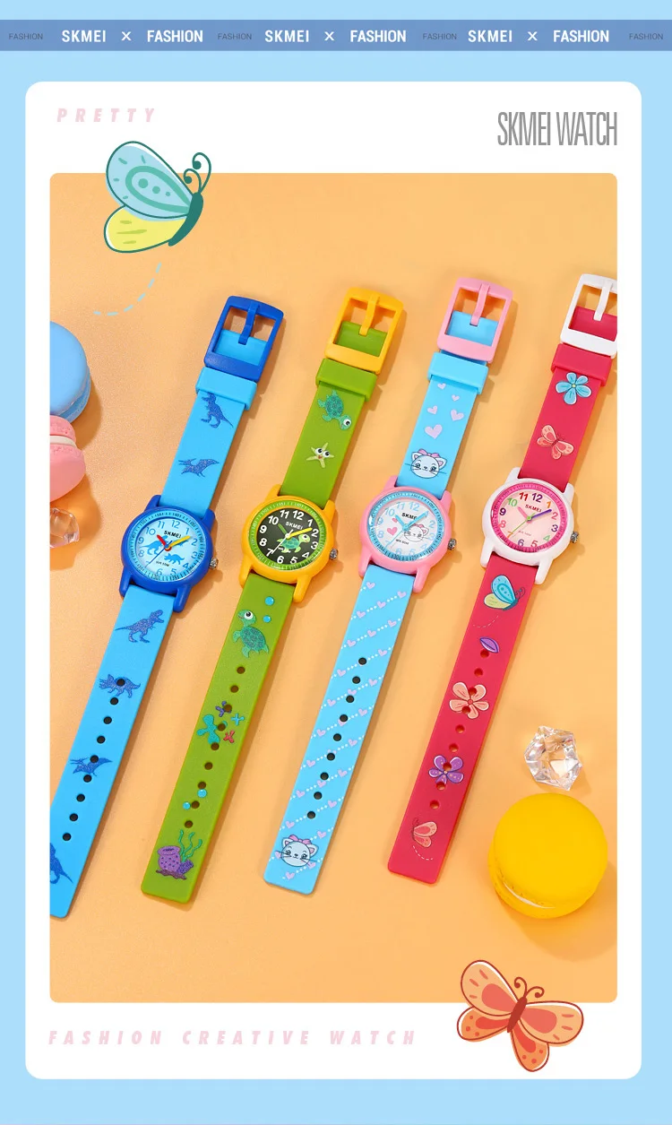 SKMEI Sports Kids Watches 50m Waterproof For Girls Boys Gift Cute Animal Clock Easy Read Children TPU Band Quartz Wristwatch