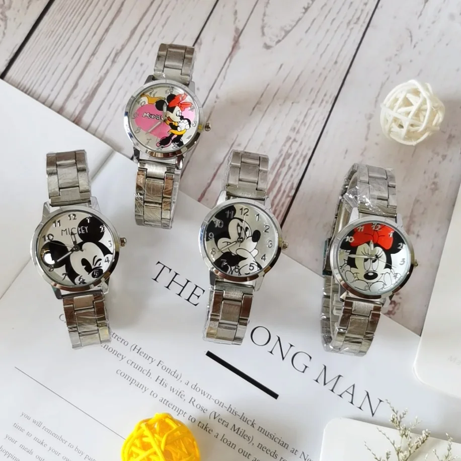 DISNEY Mickey Mouse Minnie Kids Watches Student Cartoon Wristwatch Aolly Steel Quartz Watch Clock for 5-15 years old Gift