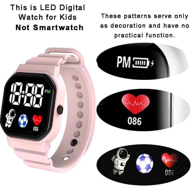 2Pcs/set Kids Watch Students Sports LED Digital Watches Spaceman Silicone Strap Electronic Wristwatch for Children Boys Girls