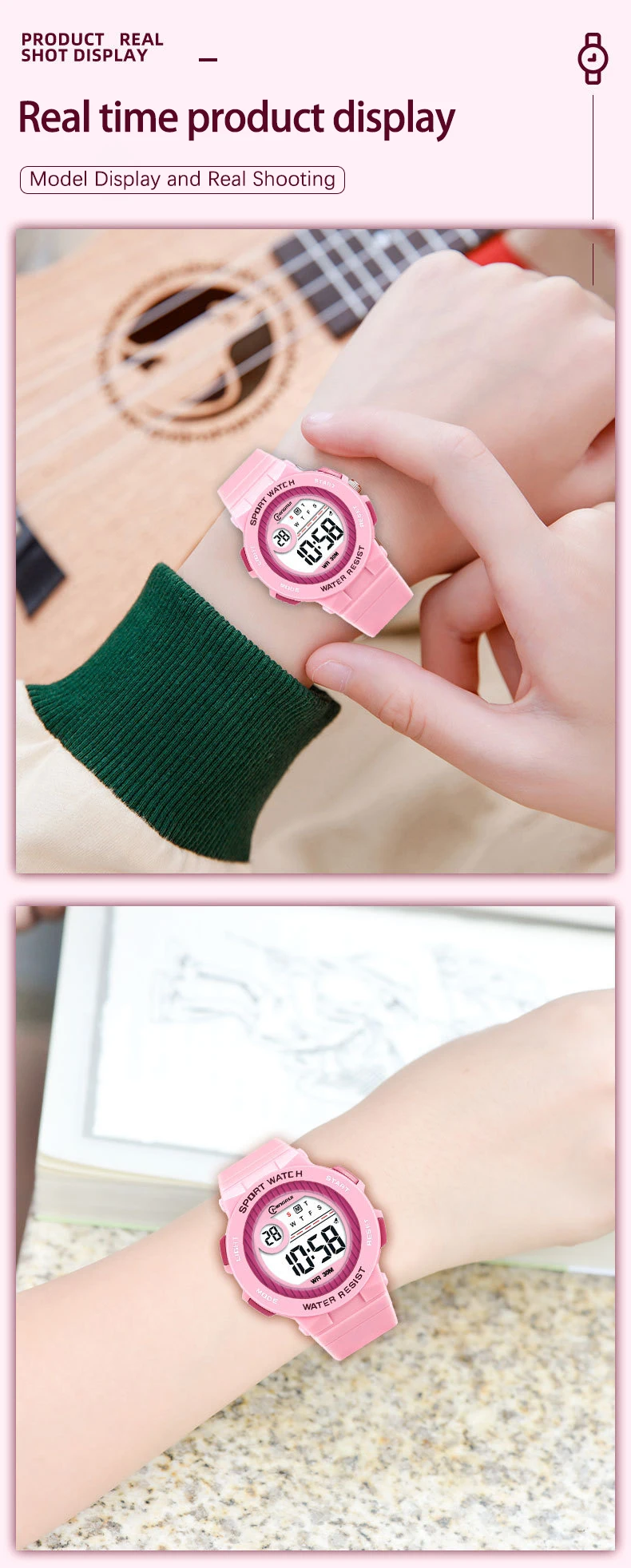 UTHAI CQ422 Fashionable Children's Watch Alarm Clock 30ATM Waterproof LED Night Light Electronic Watch Children's Birthday Gift