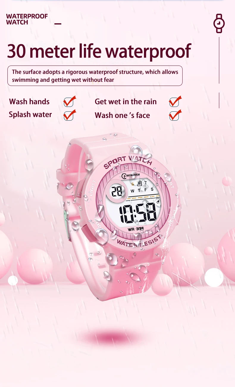 UTHAI CQ422 Fashionable Children's Watch Alarm Clock 30ATM Waterproof LED Night Light Electronic Watch Children's Birthday Gift