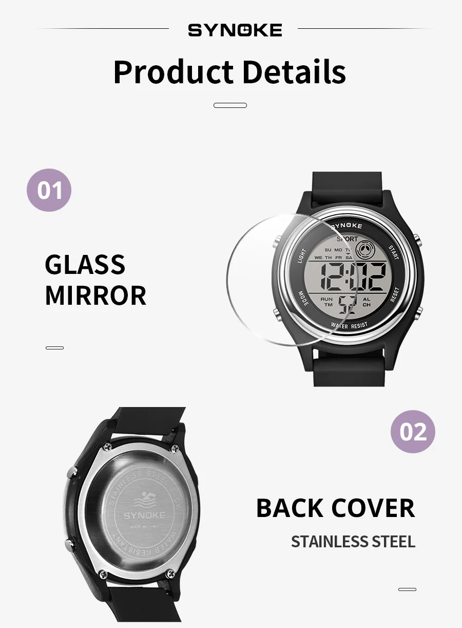 SYNOKE Colorful Children Seven Lights Watches Sport Students Digital Watch For Kids Waterproof Electronic Watch Shock Resist