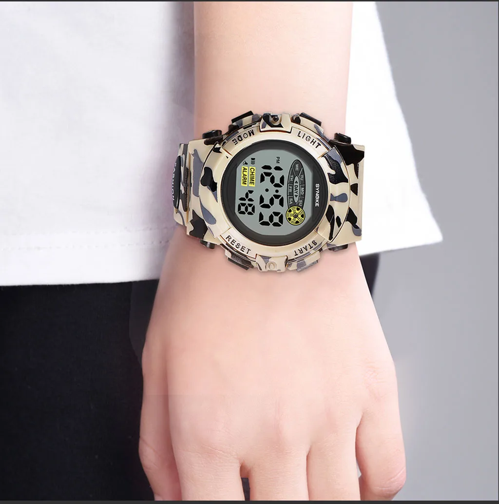 SYNOKE Student Sport Watch For Kids Colorful Electronic Watches Waterproof Clock Children Digital Watch For Boys Camouflage